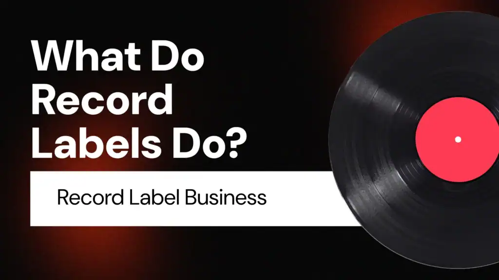 Half vinyl record on the right over a black background — thumbnail for a record label business post.